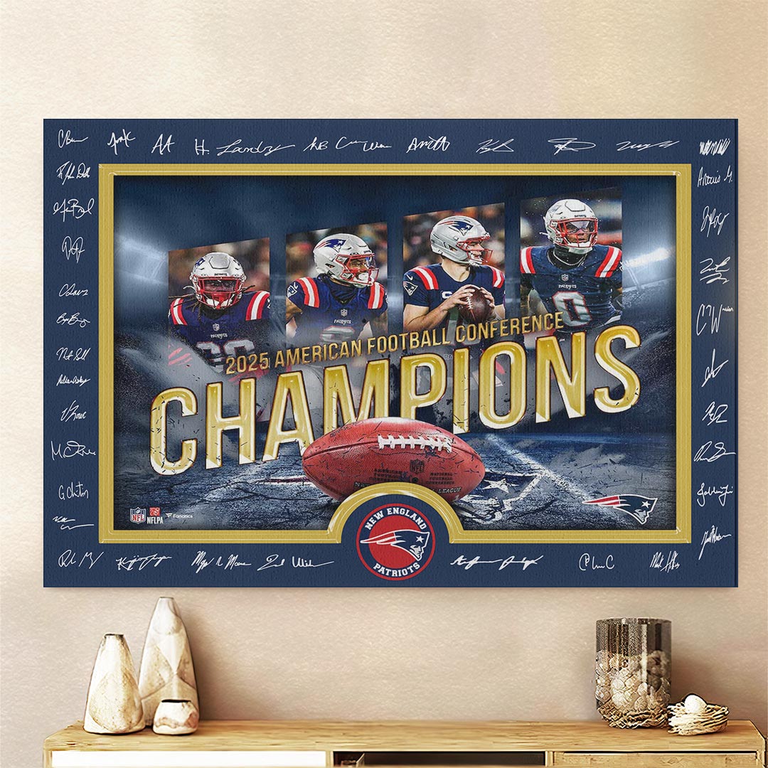 New England Patriots 2025 AFC Champions Rectangle Canvas With Inner Frame – HOATT15901
