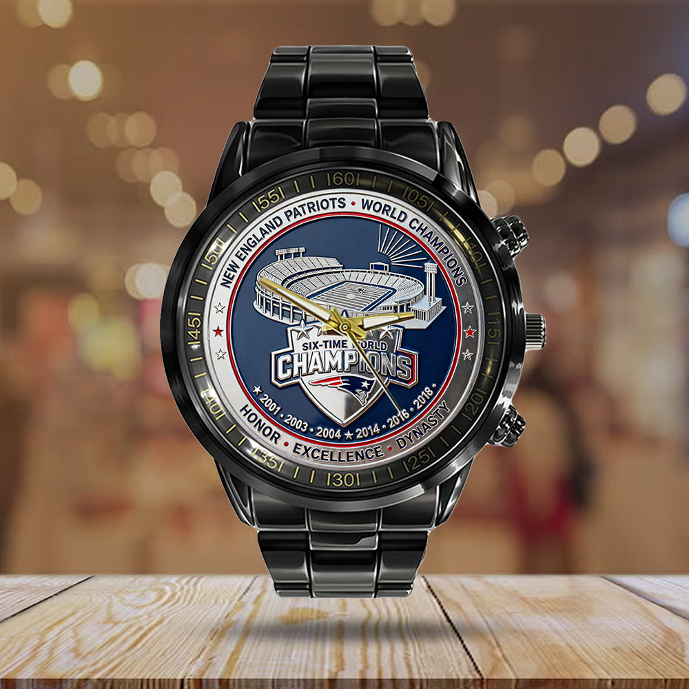 New England Patriots 65th Anniversary 2025 Black Stainless Steel Watch – TMTHU2863