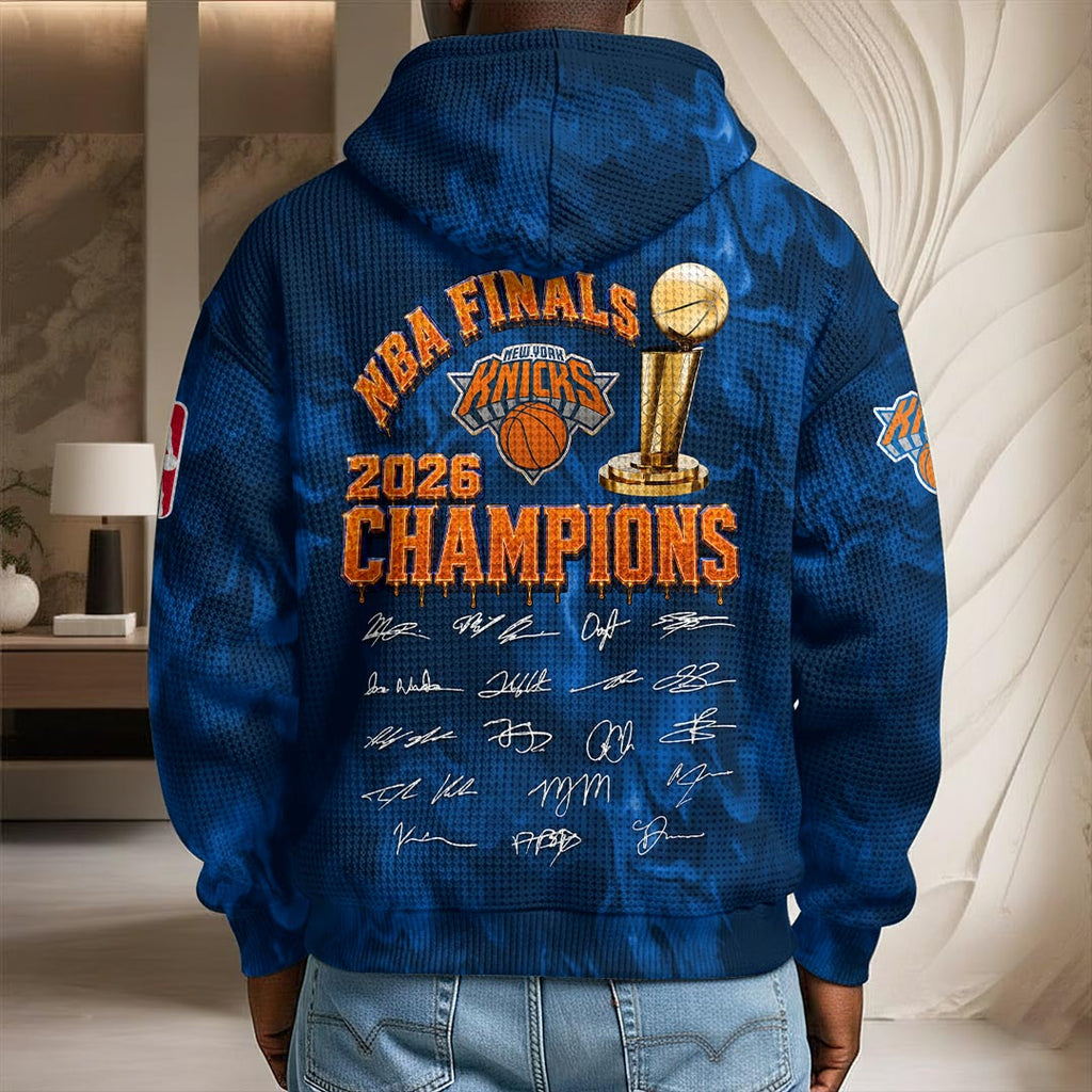 New York Knicks 2026 NBA Finals Champions 3D Unisex Waffle Hoodie – HOATT19922