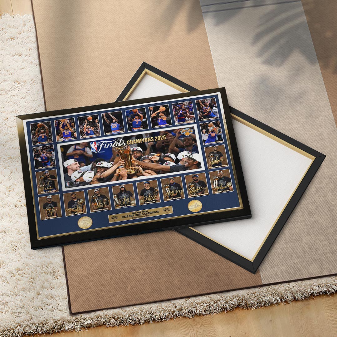 New York Knicks 2026 NBA Finals Champions Rectangle Canvas With Inner Frame – HOATT18773