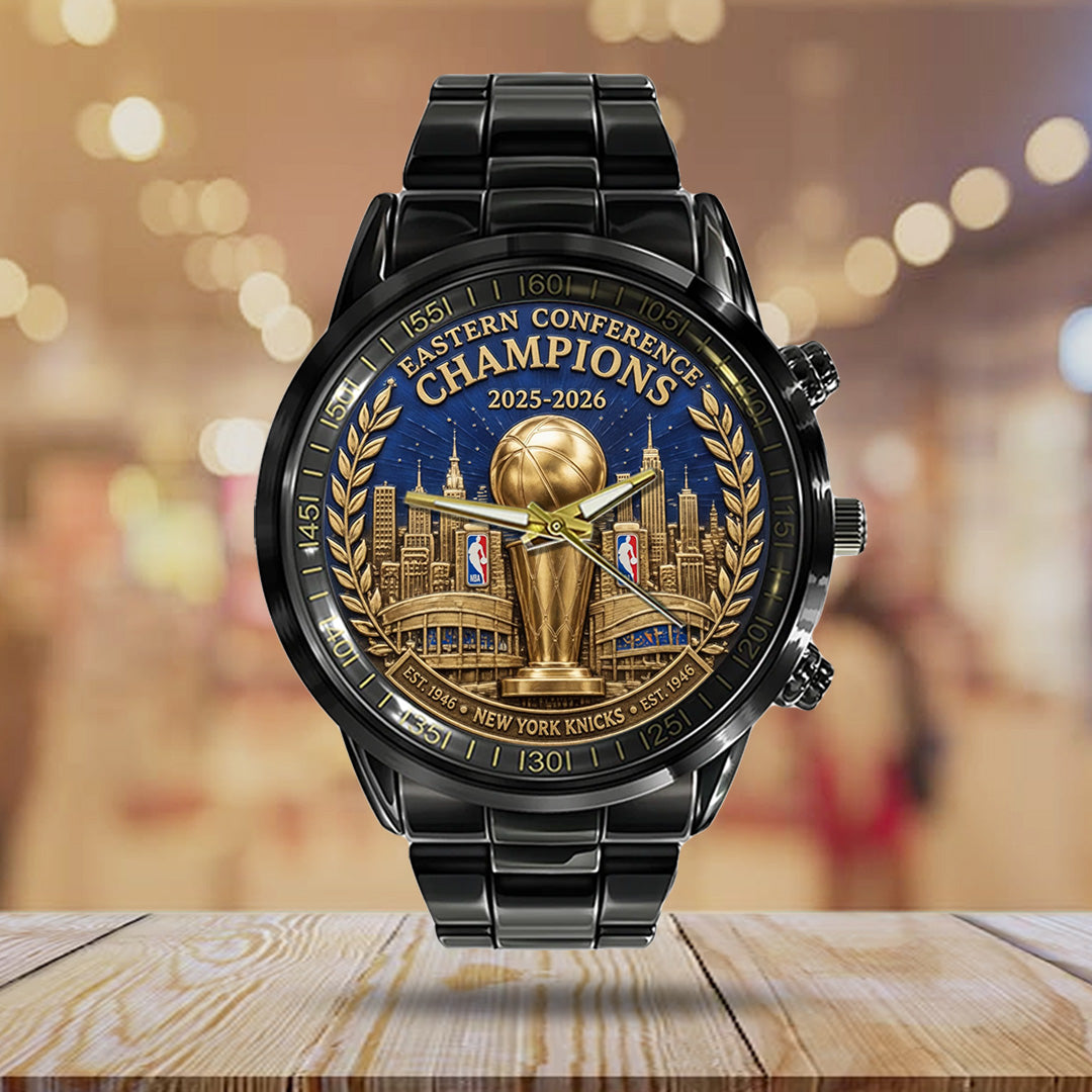New York Knicks NBA Eastern Conference Champions 2026 Black Stainless Steel Watch – TANTN23201