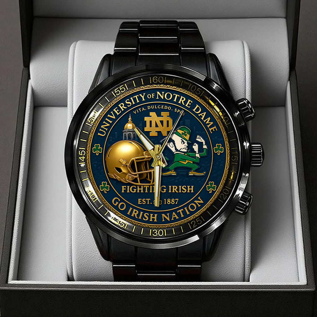 Notre Dame Fighting Irish Football 138th Anniversary 2025 Black Stainless Steel Watch – TANTN16197