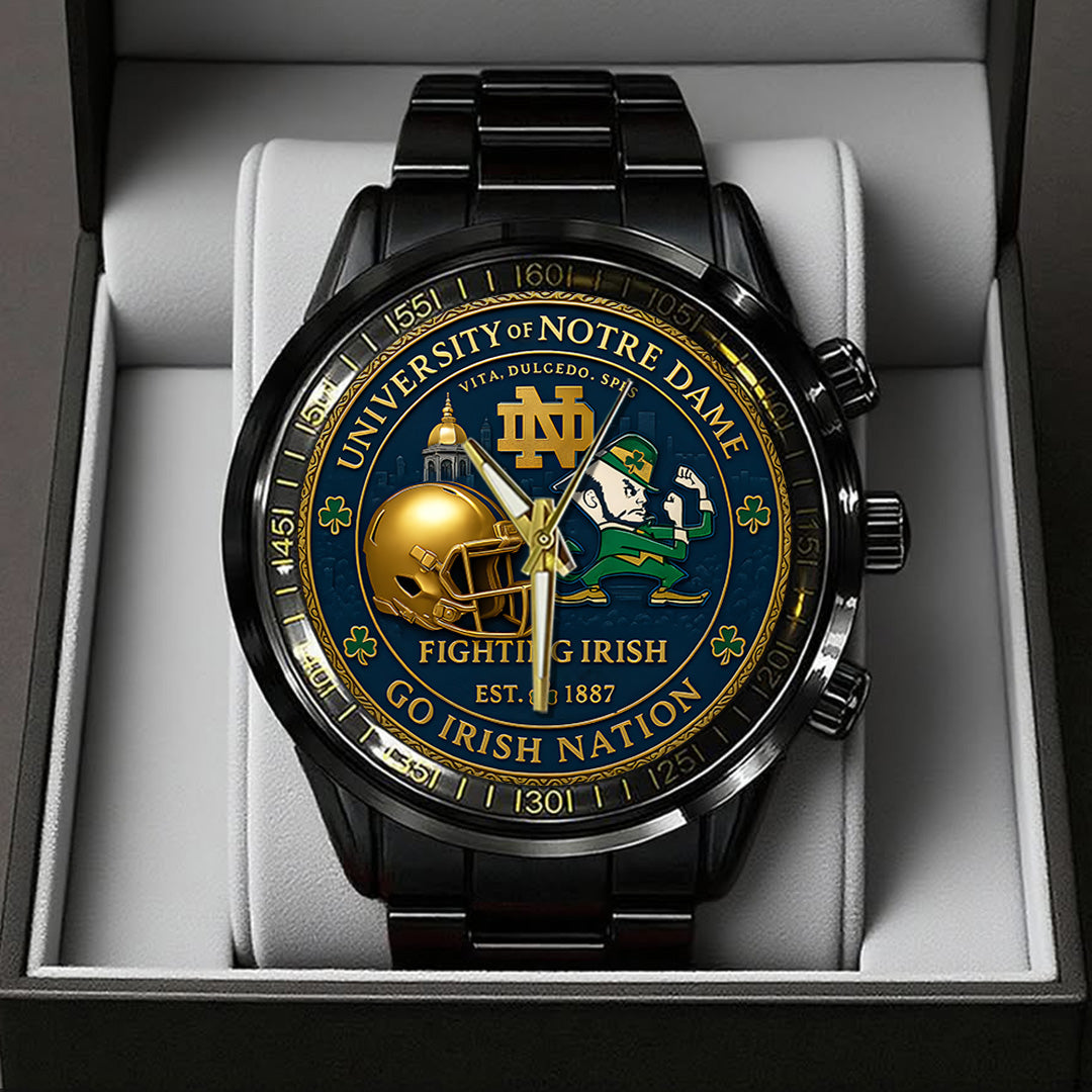 Notre Dame Fighting Irish Football 138th Anniversary 2025 Black Stainless Steel Watch – TANTN16197