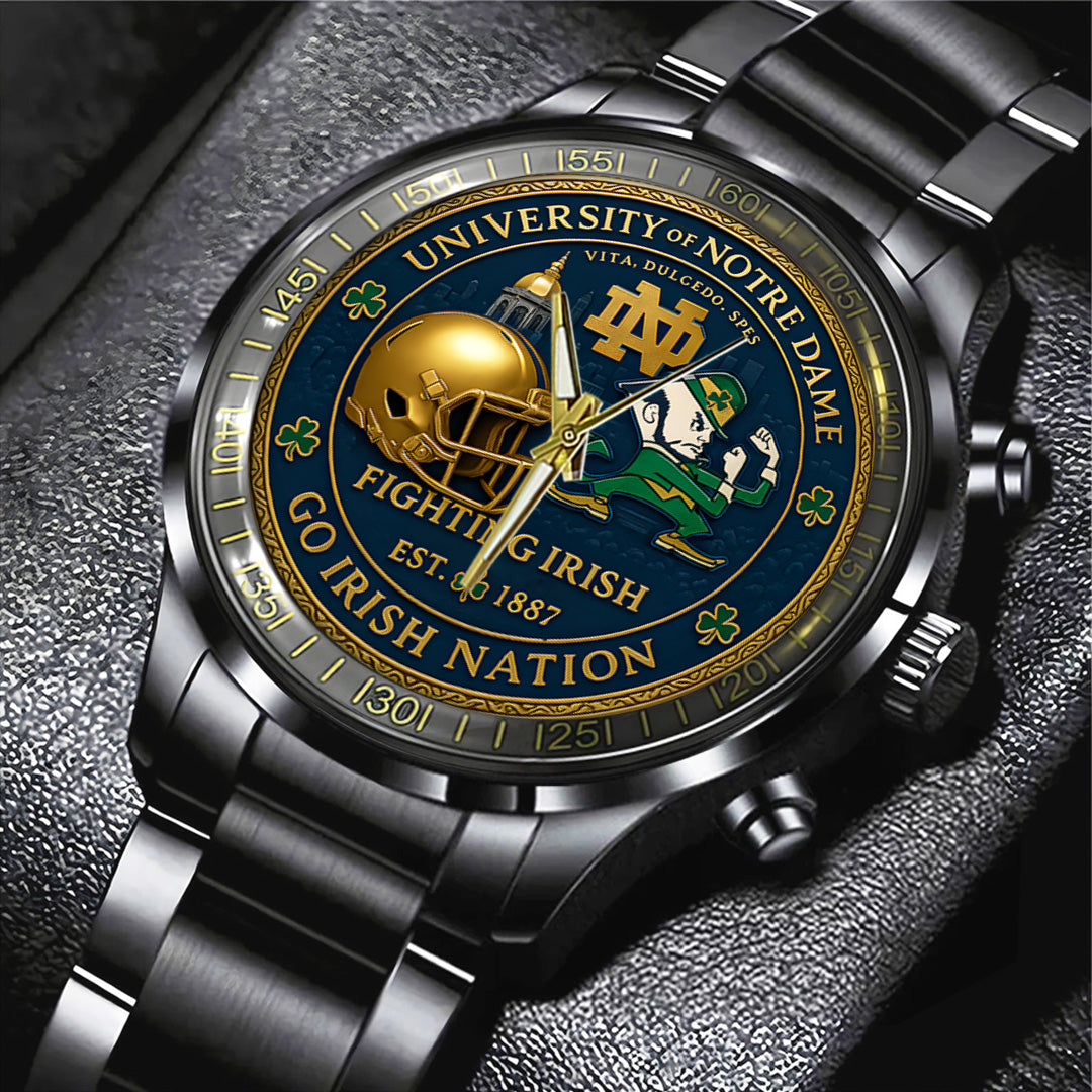 Notre Dame Fighting Irish Football 138th Anniversary 2025 Black Stainless Steel Watch – TANTN16197