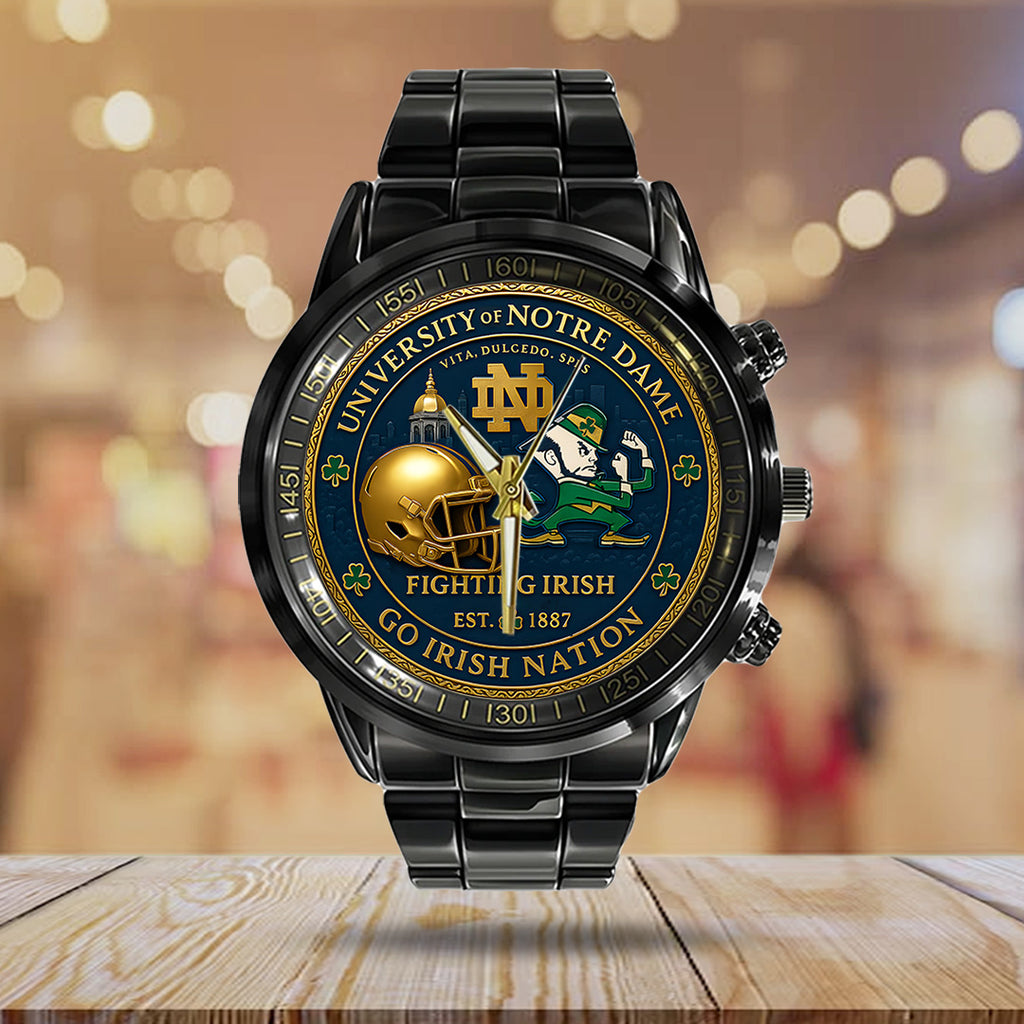 Notre Dame Fighting Irish Football 138th Anniversary 2025 Black Stainless Steel Watch – TANTN16197