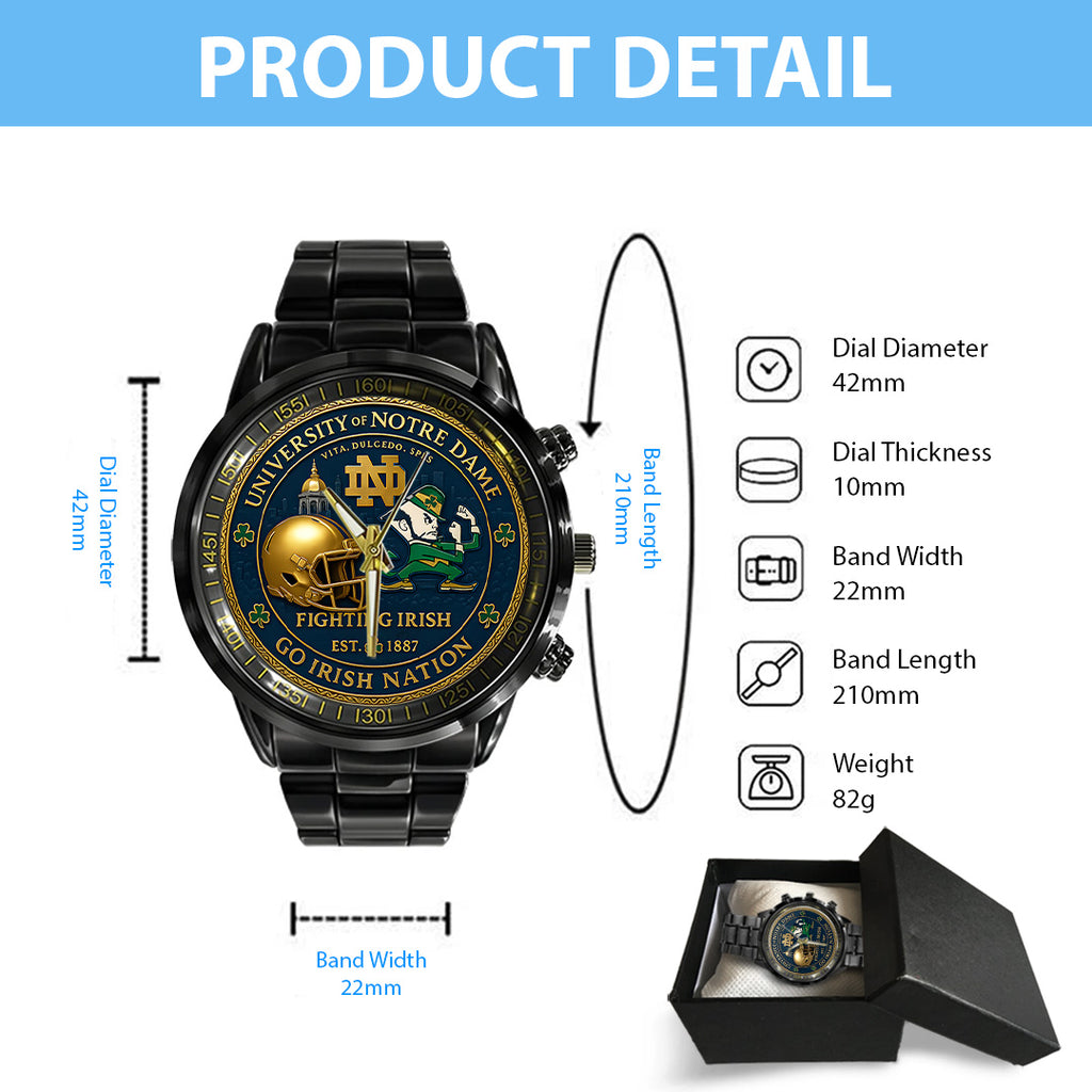 Notre Dame Fighting Irish Football 138th Anniversary 2025 Black Stainless Steel Watch – TANTN16197