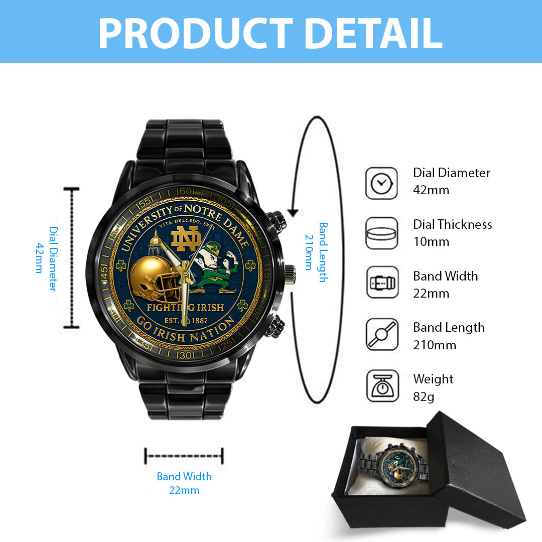 Notre Dame Fighting Irish Football 138th Anniversary 2025 Black Stainless Steel Watch – TANTN16197