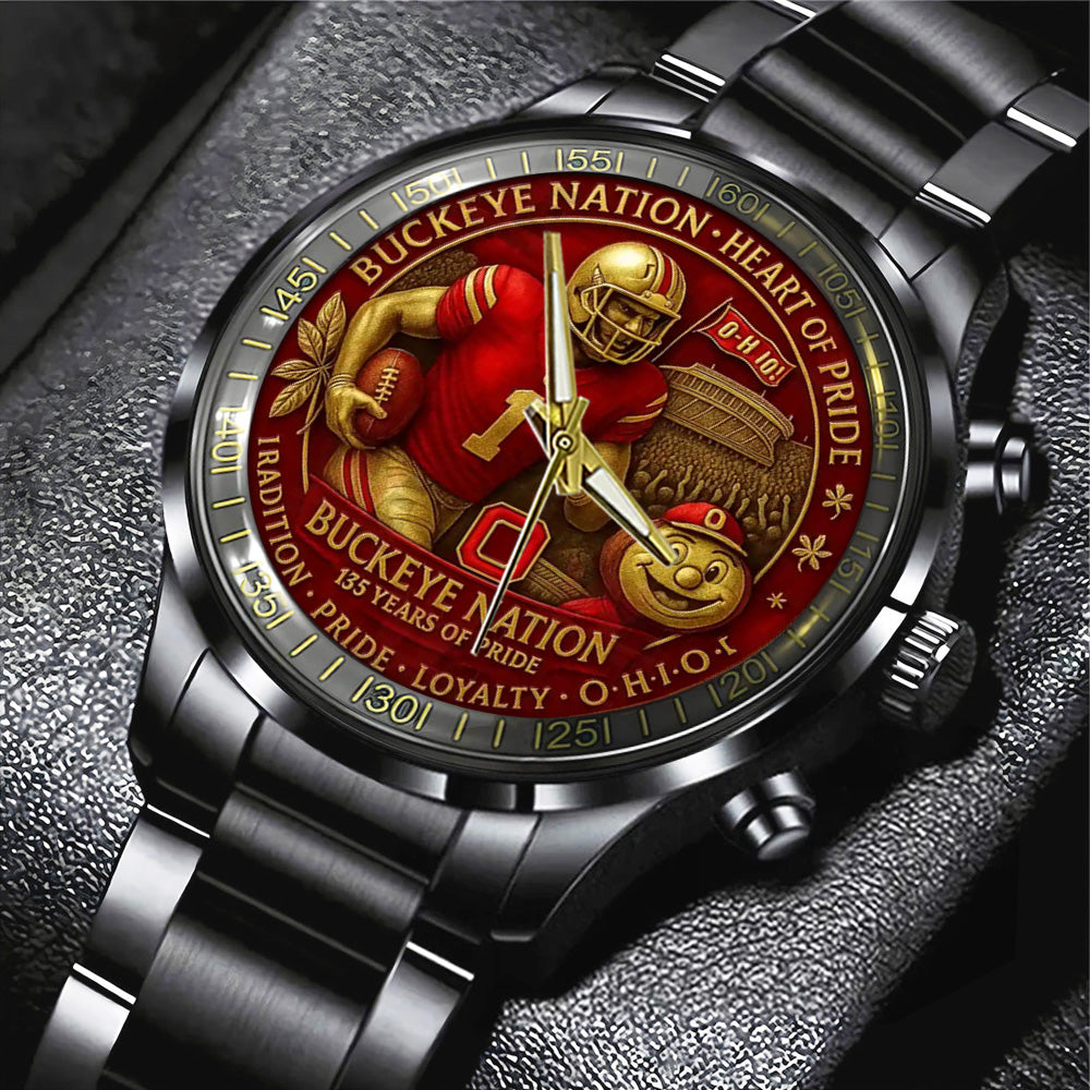 Ohio State Buckeyes Football Black Stainless Steel Watch – TANTN17992