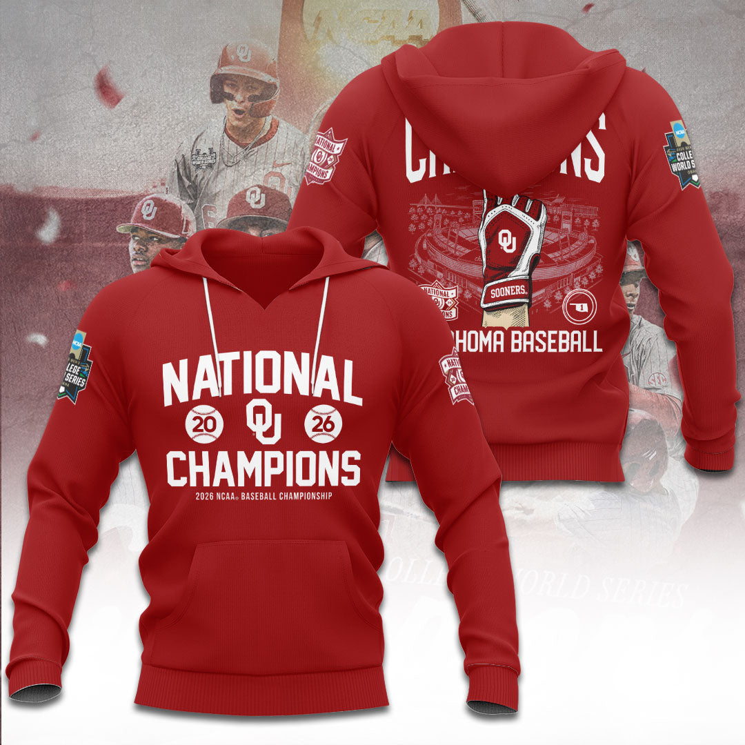 Oklahoma Sooners 2026 NCAA Baseball Men's College World Series Champions 3D Apparel – TANTN23859