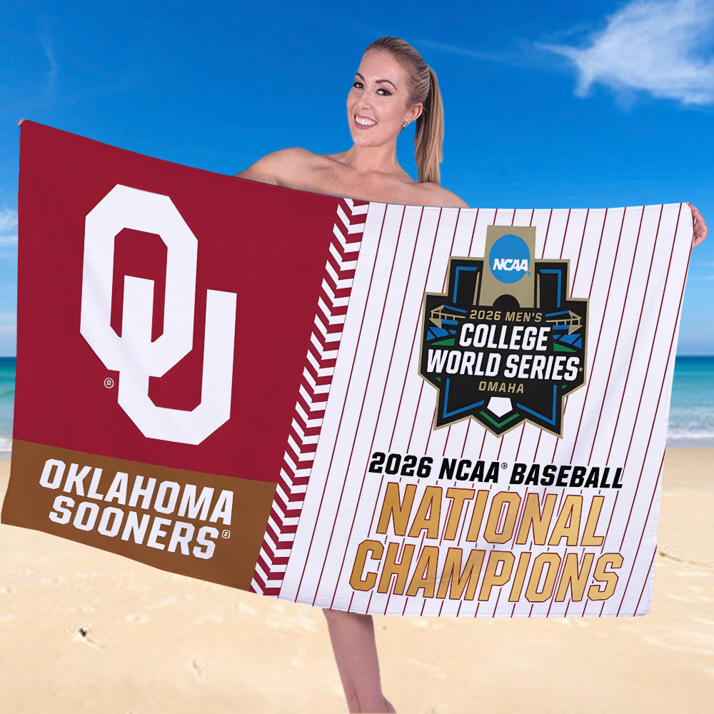 Oklahoma Sooners 2026 NCAA Baseball Men's College World Series Champions Rectangle Beach Towel – TANTN23831