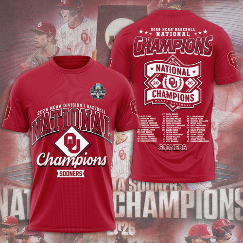 Oklahoma Sooners 2026 NCAA Baseball Men's College World Series Champions 3D Apparel – TMTHU7021