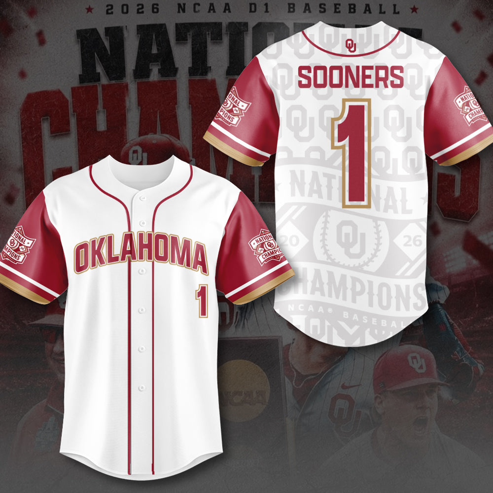Oklahoma Sooners 2026 NCAA Baseball Men's College World Series Champions Baseball Jersey – TMTHU7022