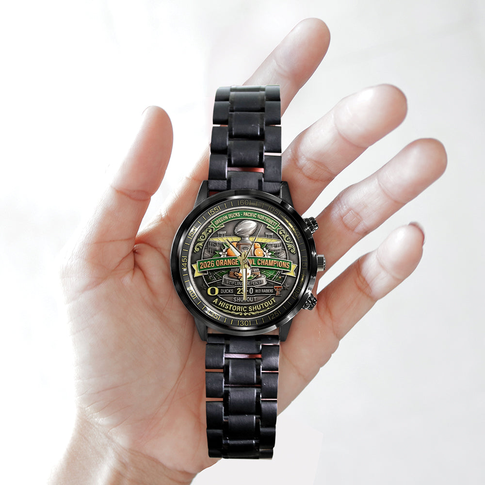 Oregon Ducks Football Orange Bowl Champions Black Stainless Steel Watch – MAITM14355