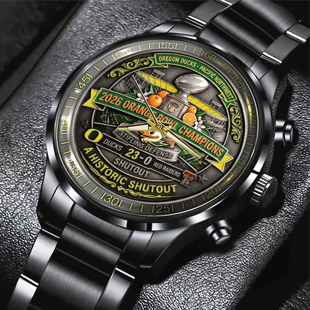 Oregon Ducks Football Orange Bowl Champions Black Stainless Steel Watch – MAITM14355