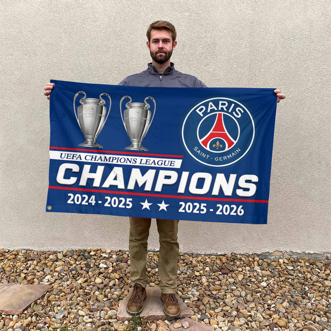 Paris Saint-Germain Champions of Europe 25/26 3D Double-side House Flag – TANTN23330