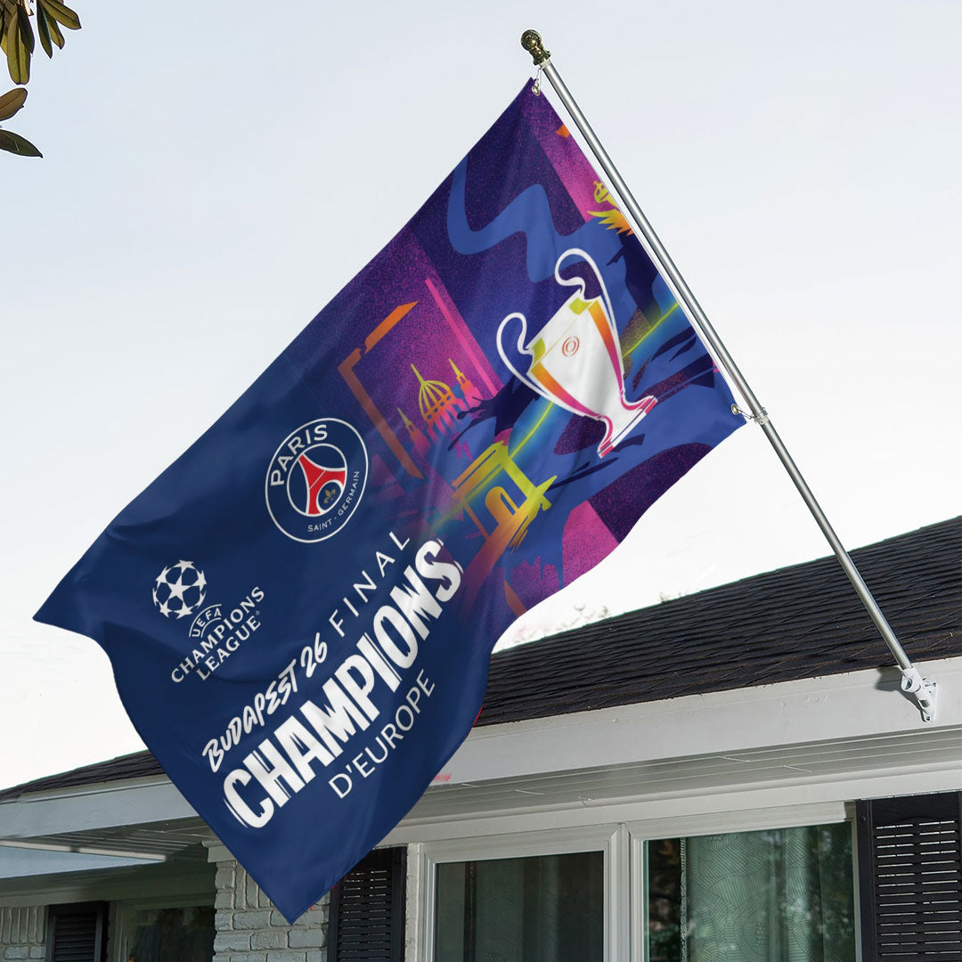 Paris Saint-Germain Champions of Europe 25/26 3D Double-side House Flag – TANTN23278