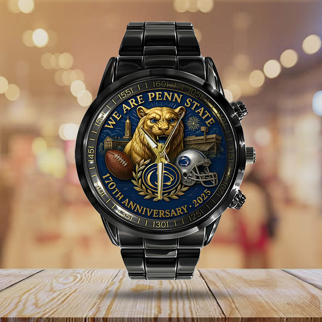 Penn State Nittany Lions Football 170th Anniversary 2025 Black Stainless Steel Watch – TANTN16147