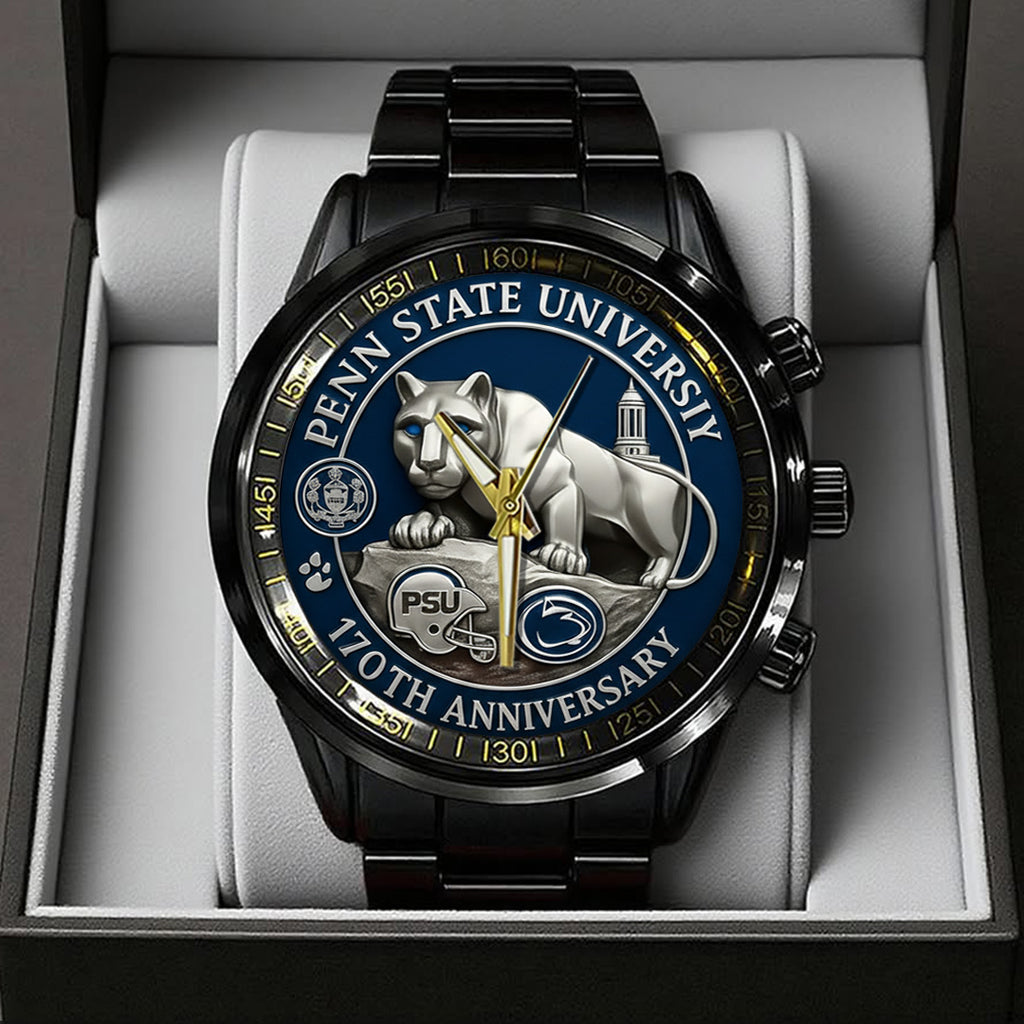 Penn State Nittany Lions Football 170th Anniversary 2025 Black Stainless Steel Watch – TANTN16149