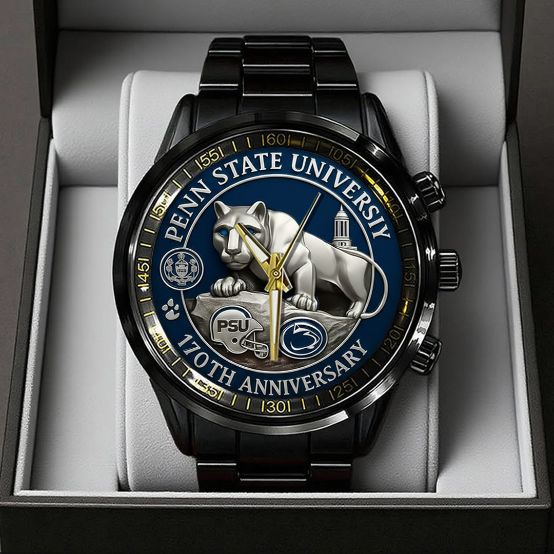 Penn State Nittany Lions Football 170th Anniversary 2025 Black Stainless Steel Watch – TANTN16149