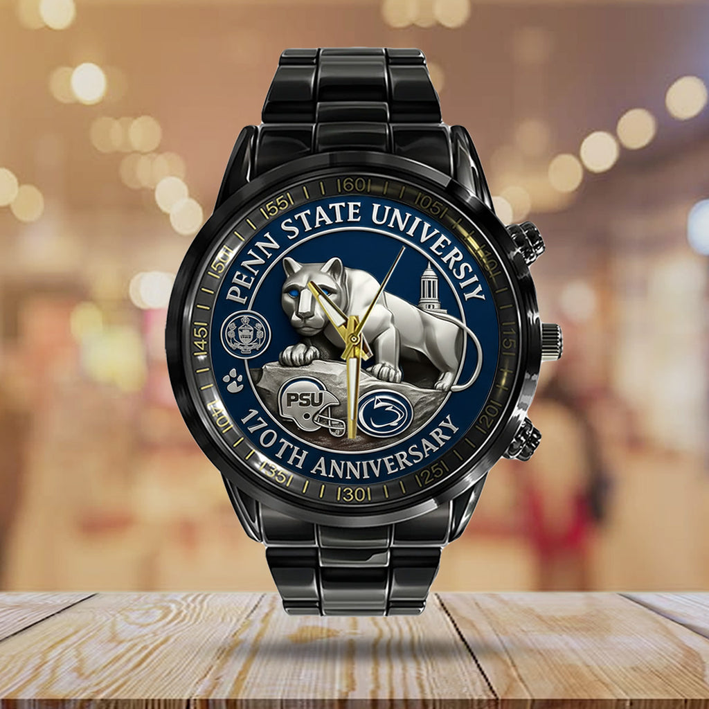 Penn State Nittany Lions Football 170th Anniversary 2025 Black Stainless Steel Watch – TANTN16149