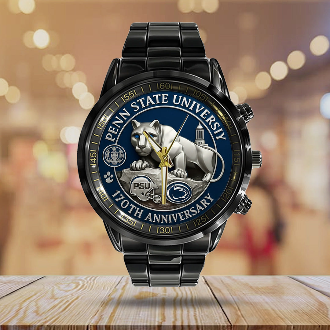Penn State Nittany Lions Football 170th Anniversary 2025 Black Stainless Steel Watch – TANTN16149