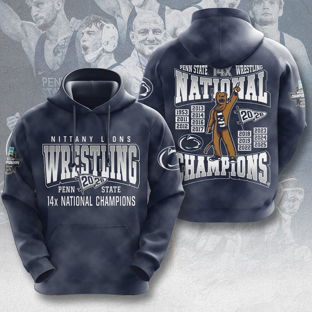 Penn State Nittany Lions Wrestling 2026 National Champions 3D Apparel – MAITM15238