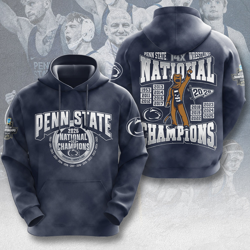 Penn State Nittany Lions Wrestling 2026 National Champions 3D Apparel – MAITM15241