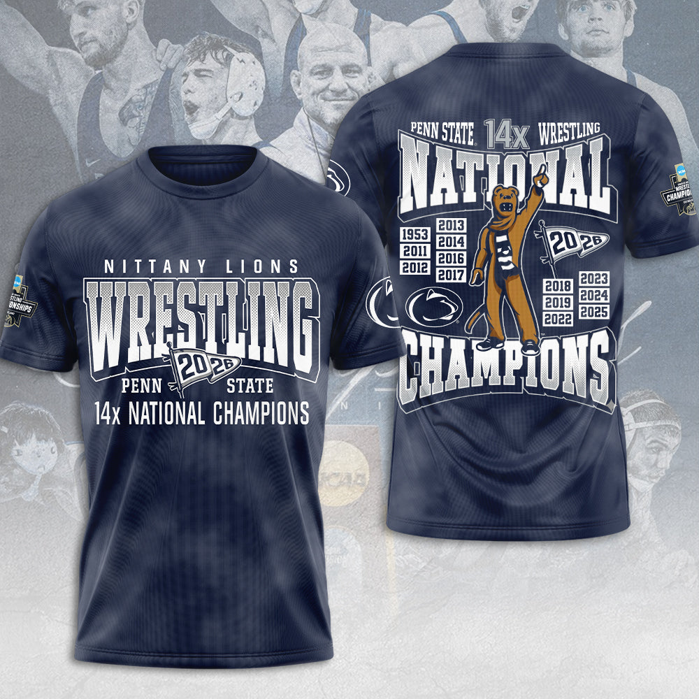 Penn State Nittany Lions Wrestling 2026 National Champions 3D Apparel – MAITM15238