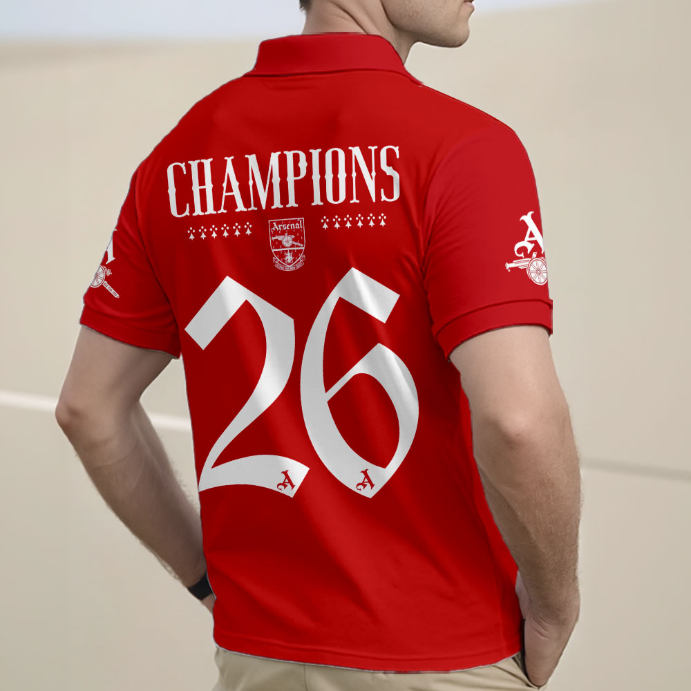 Personalized Arsenal FC Premier League Champions 25/26 Zip Polo Shirt – TMTHU6411