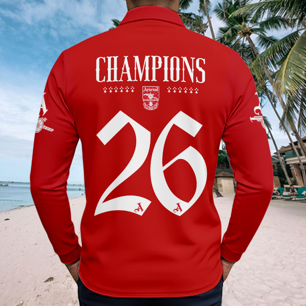 Personalized Arsenal FC Premier League Champions 25/26 Zip Polo Shirt – TMTHU6411