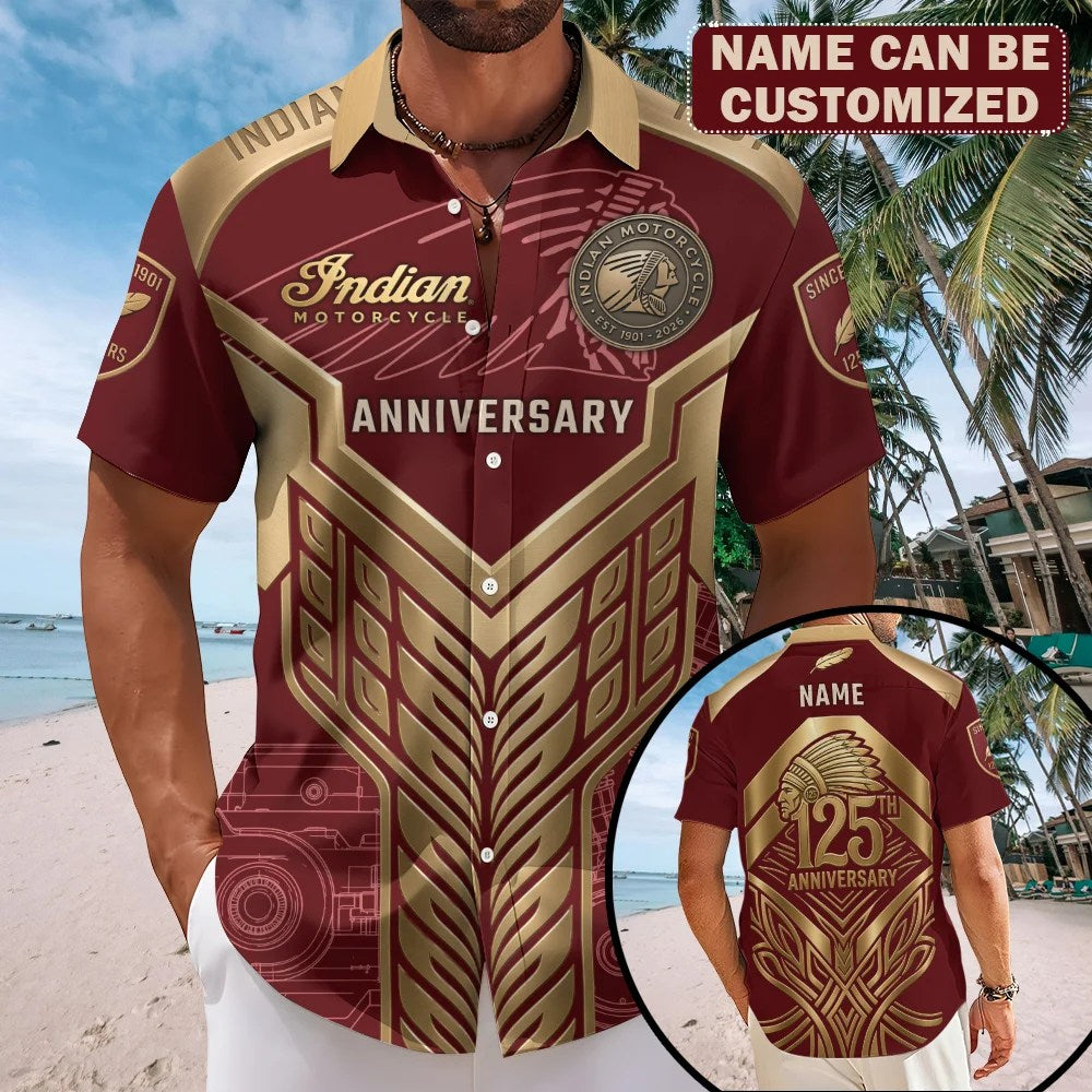 Personalized Indian Motorcycle 125th Anniversary Short Sleeve Button-Down Shirt – TMTHU8593