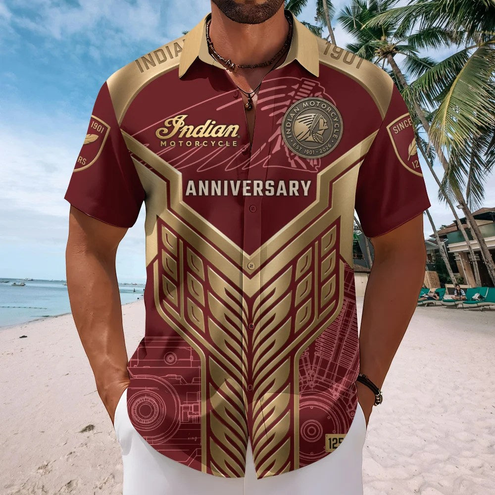 Personalized Indian Motorcycle 125th Anniversary Short Sleeve Button-Down Shirt – TMTHU8593