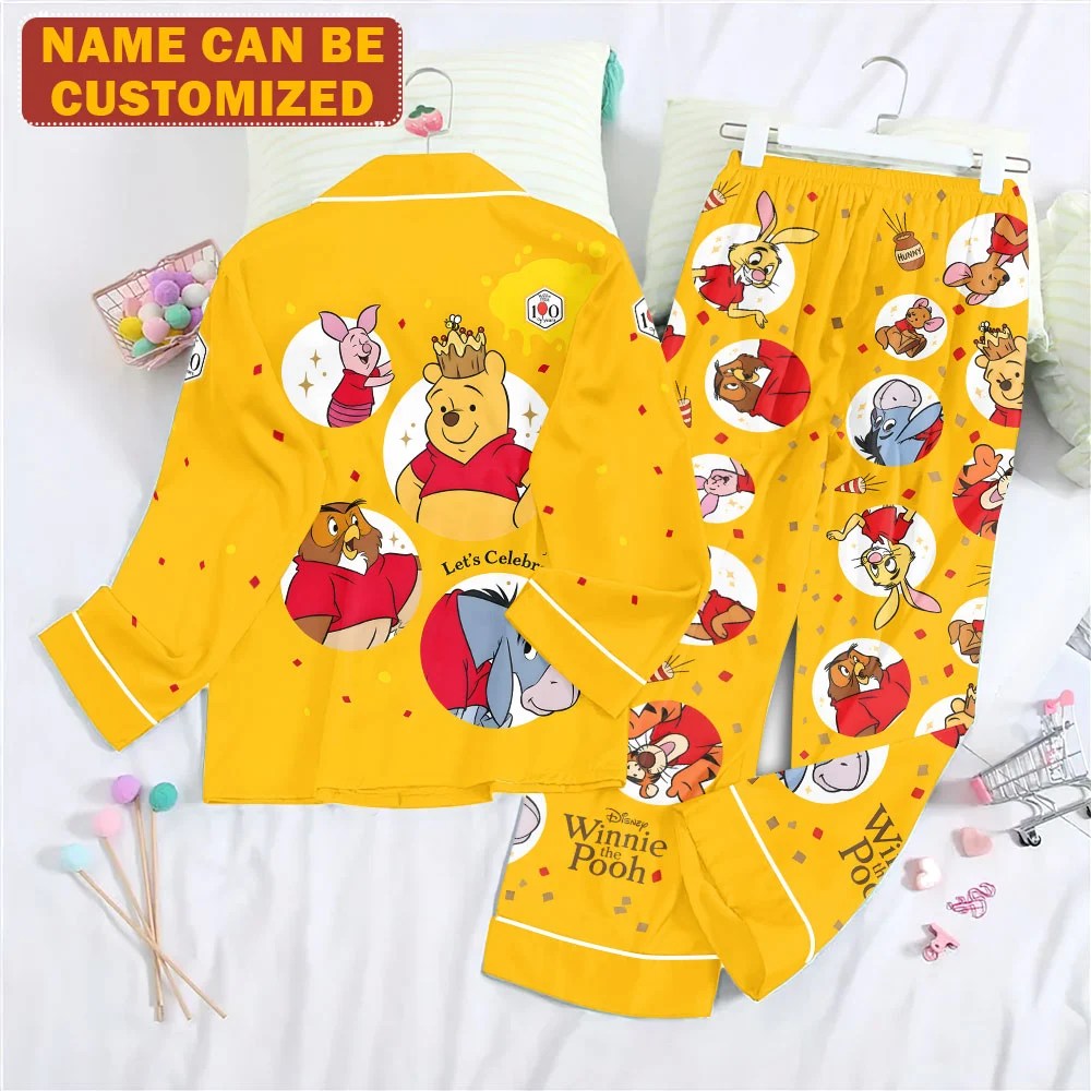 Personalized Winnie-the-Pooh 100th Anniversary Satin Pajama Set with Piping – TMTHU9471