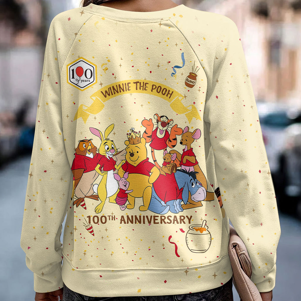 Personalized Winnie-the-Pooh 100th Anniversary Round Neck Raglan Sleeve Sweatshirt – TMTHU7713