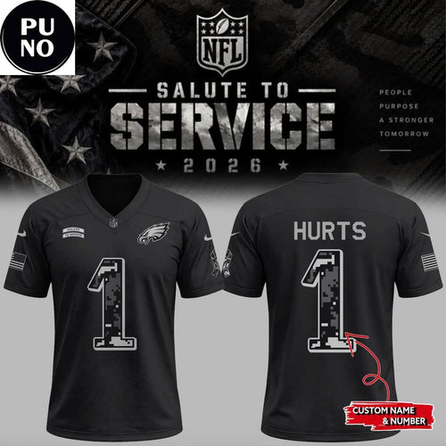 Philadelphia Eagles 2026 Salute to Service Black Personalized Football Jersey