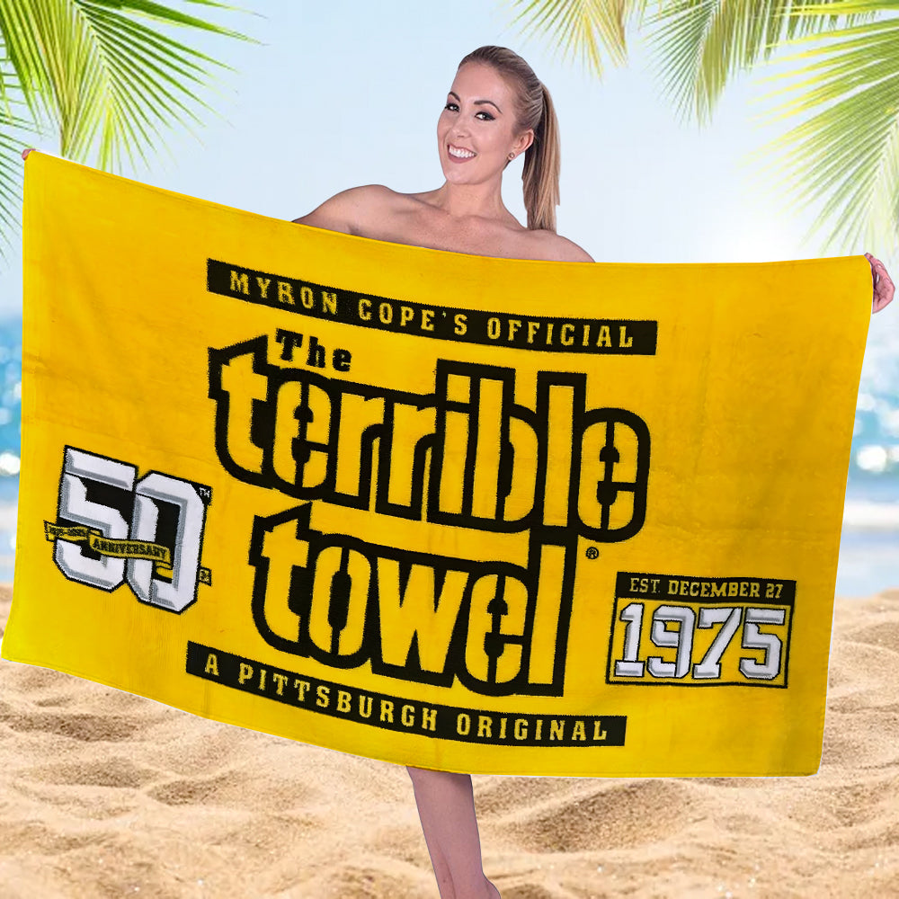 Pittsburgh Steelers The Terrrible Towel 50th Anniversary Rectangle Beach Towel – MAITM13684