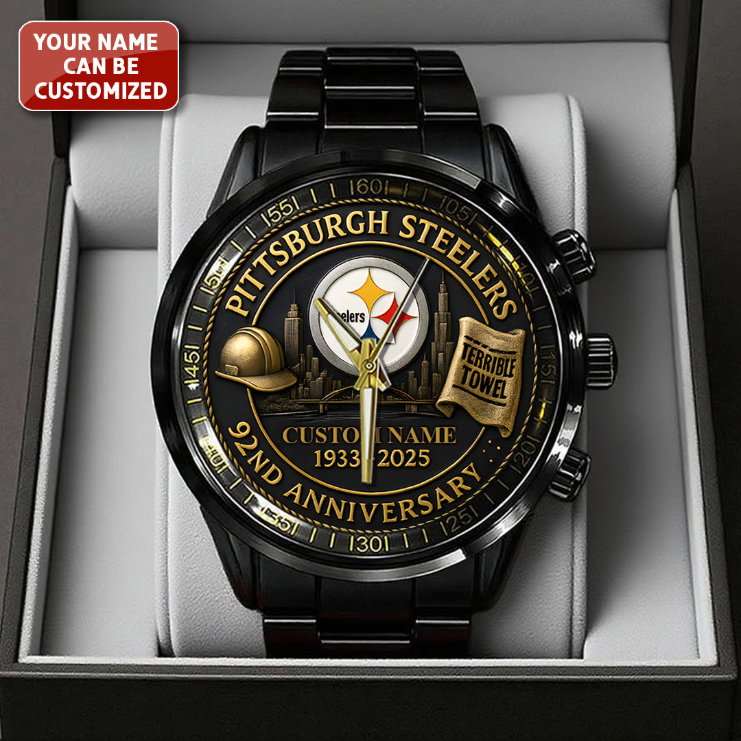 Personalized Pittsburgh Steelers 92nd Anniversary 2026 Black Stainless Steel Watch – TANTN16135