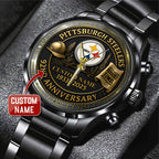 Personalized Pittsburgh Steelers 92nd Anniversary 2026 Black Stainless Steel Watch – TANTN16135