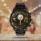 Personalized Pittsburgh Steelers 92nd Anniversary 2026 Black Stainless Steel Watch – TANTN16135