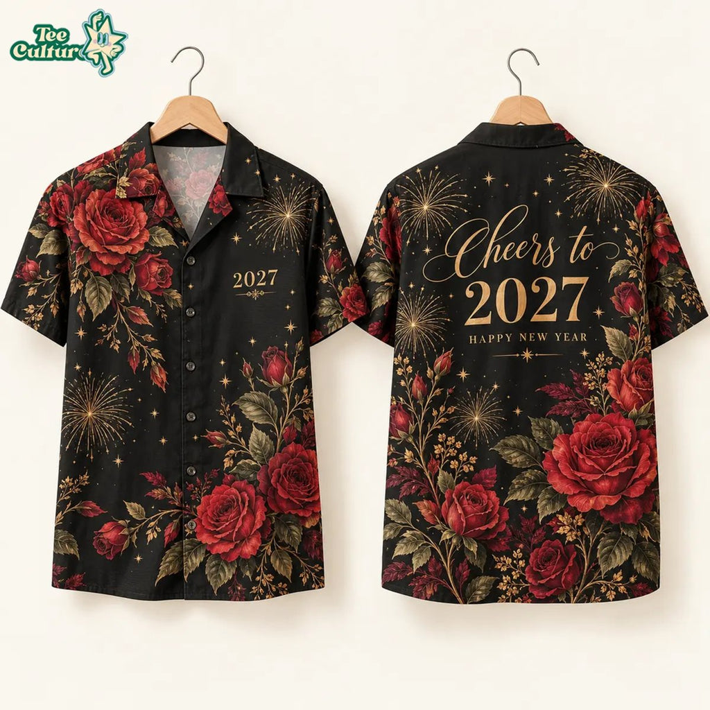 Red Rose New Year Shirt - 2027 Fireworks Button-up