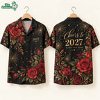 Red Rose New Year Shirt - 2027 Fireworks Button-up