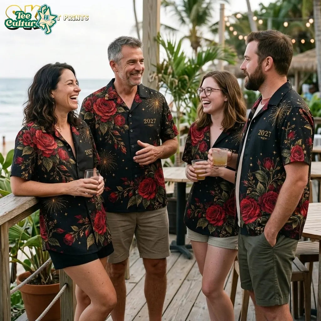 Red Rose New Year Shirt - 2027 Fireworks Button-up