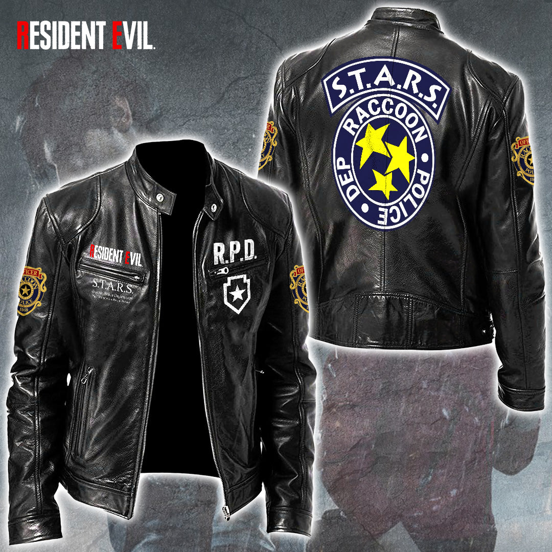 Resident Evil 2 Remake x Leon Scott Kennedy Motorcycle Leather Jacket – GNE5759