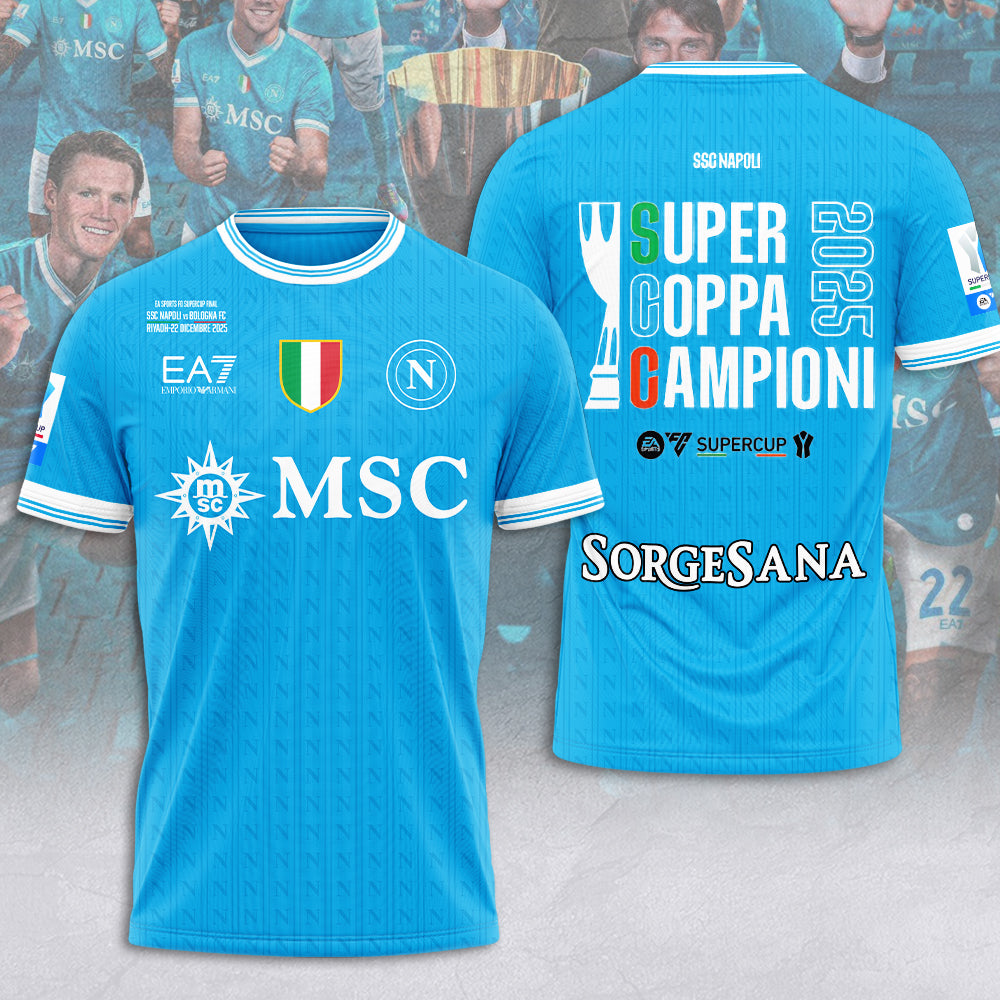 S.S.C. Napoli 2025 Italian Super Cup Champions 3D Apparel – MAITM14191