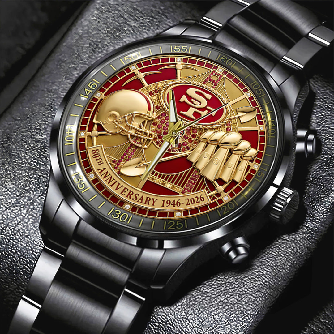 San Francisco 49ers 80th Anniversary Black Stainless Steel Watch – MAITM14539