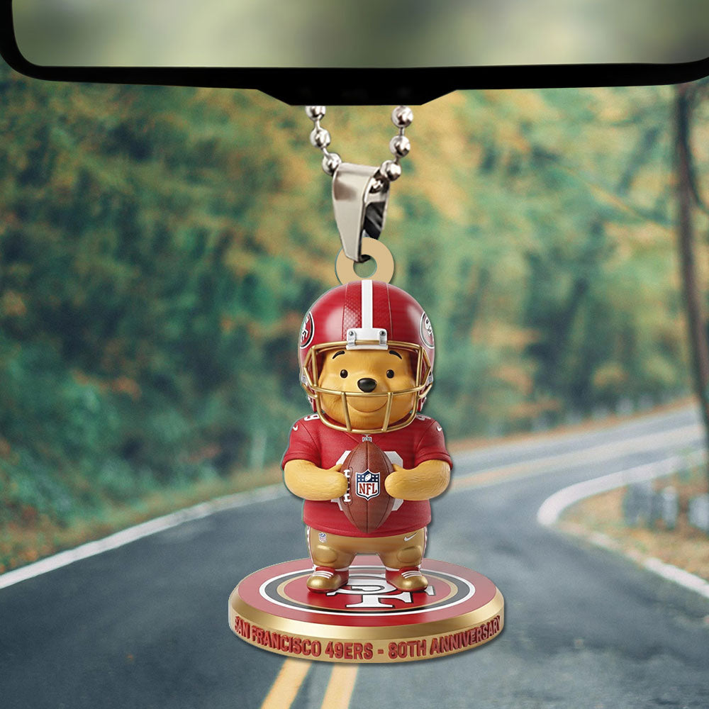 San Francisco 49ers x Winnie-the-Pooh Custom shape 1-sided Acrylic Car Ornament – TMTHU3297