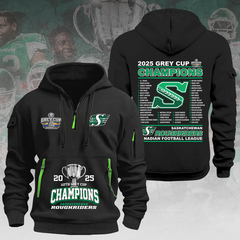 Saskatchewan Roughriders 2025 Grey Cup Champions 2D Quarter Zip Hoodie – HOATT14858