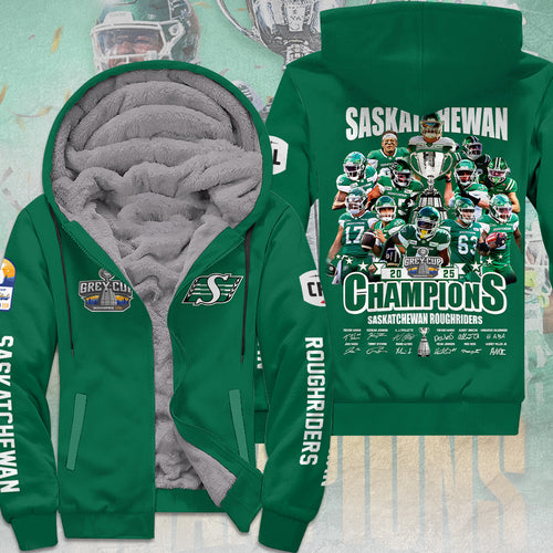 Saskatchewan Roughriders 2025 Grey Cup Champions 3D Fleece Zip Hoodie – MAITM13868