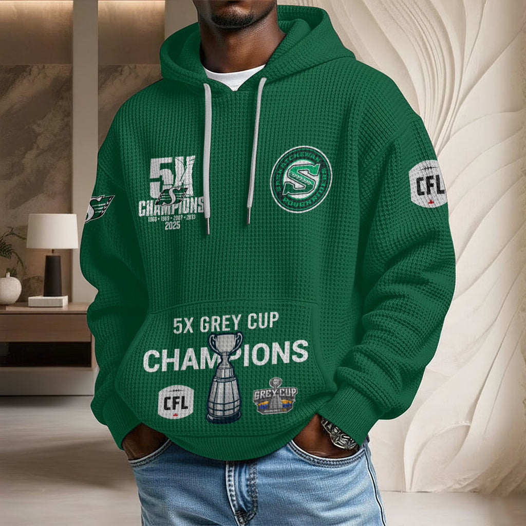 Saskatchewan Roughriders 2025 Grey Cup Champions 3D Unisex Waffle Hoodie – HOATT14928