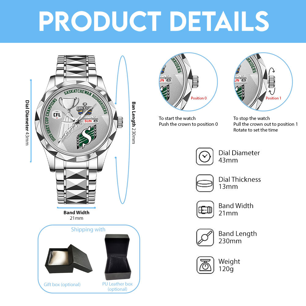 Saskatchewan Roughriders 2025 Grey Cup Champions Alloy Luxury Quartz Watch – MAITM13848